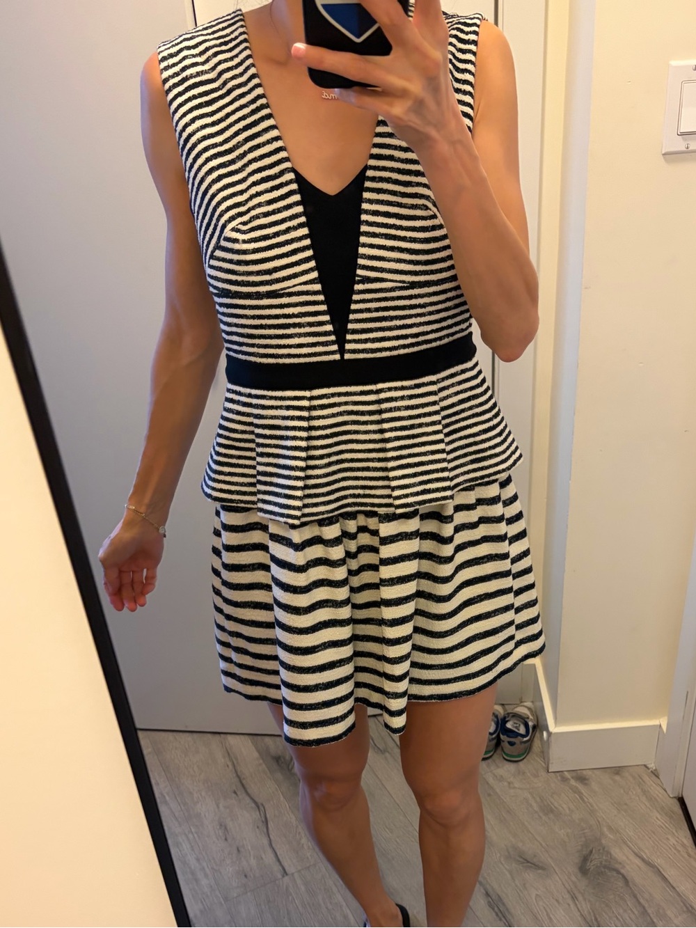 BCBG Striped Black and White Peplum Mini Dress